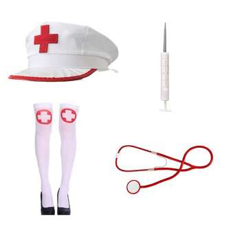 Nurse Costume Set With Cross Hat And Stethoscope, Cosplay Role Play Accessories For Halloween, Christmas