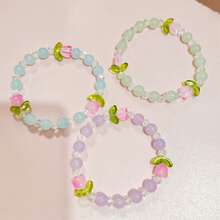 1 Piece/Spring Atmosphere Versatile Colorful Pink Jade Bracelet Fresh Sweet Crystal Tulip Glass Bead Bracelet - 鬱金香[粉紅色] - 查看 1