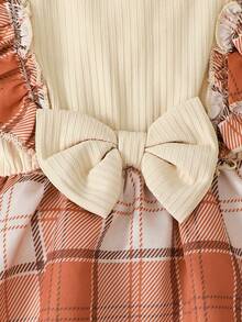 idolCat Baby Girls' Cute Big Bow Long Sleeve Gingham Romper Dress And Headband For Daily Play In Fall Outdoor - Rust Brown - View 9