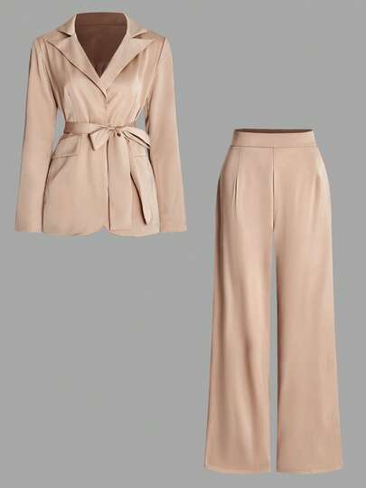 Chaqueta de traje formal de negocios, traje de satén con cuello en V dorado de manga larga