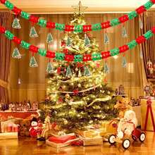 1 pieza Pancarta de Papá Noel navideña - Decoración navideña alegre con imagen de Papá Noel, decoración roja y verde, y estrellas doradas - Ideal para suministros de fiesta navideña en el hogar, decoraciones navideñas