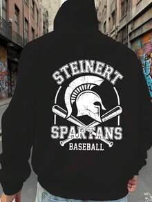 Sudadera con capucha Steinners Spartan para hombres - Casco espartano y impresión trasera SPARTANS, sudadera beige/negra, ropa casual de invierno, regalo de color del equipo, adecuada para fans, alumnos y apoyadores - Negro - Ver 2