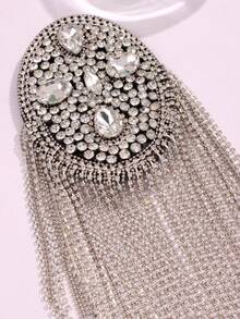 1件时尚精致独特设计椭圆形白色水晶流苏肩章胸针，男士日常商务通勤时尚饰品 - 彩色 - 查看 5