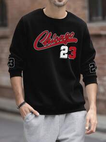 Zrgoth Herren Herbst/Winter Neuheit Preppy Stil Buchstaben & Zahlen Grafik Muster Rundhals Sweatshirt - Schwarz - Übersicht 2