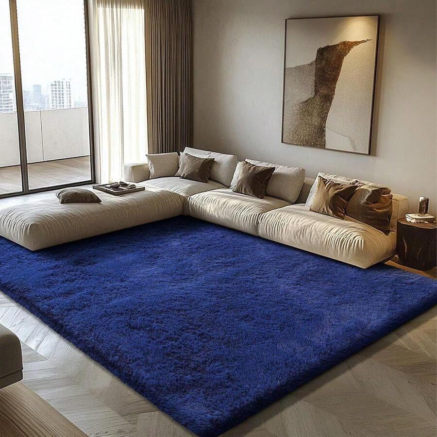 Festival Thanksgiving Christmas Decor Home Rug Living Room 8x10 Fluffy Area Rugs For Living Room,Shag Area Rug For Bedroom,Black Soft Fuzzy Rug Non-Shedding Indoor Plush Carpet For Kids Bedroom Nursery Home Decor - 深藍色 - 查看 1