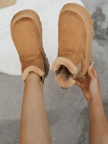 2025 Winter New Thick Thermal Lined Fashion Versatile Solid Color Elastic Chelsea Series Comfortable Soft Warm Anti-Cold Slip-On Snow Boots,Fur Boots - Camel - View 7
