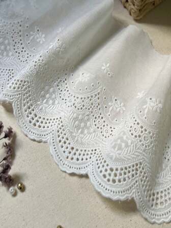 1 Yard Cotton Floral Embroidered Lace Trim, 16cm Width, DIY Sewing Decoration For Clothing Hem