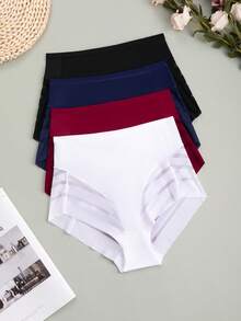 4pcs Set Solid Color Mesh Hollow High Waist Sexy & Comfortable Ladies Briefs - Multicolor - View 3