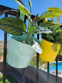 1 Peça Vaso de Flores de Ferro Suspenso para Cerca, Varanda, Jardim, Decoração Doméstica, Suporte de Flores com Ganchos Removíveis, Preto, Multicor