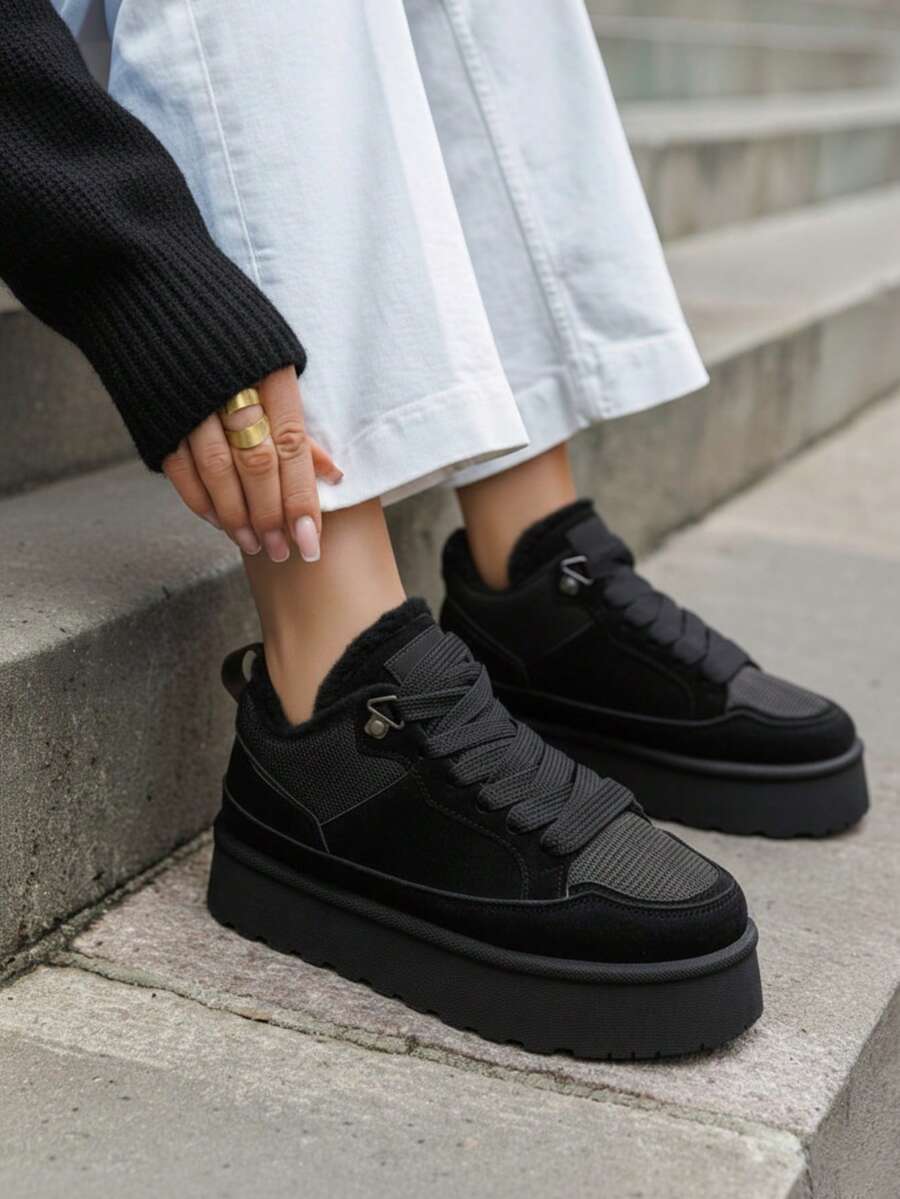 Baskets fourrées plateforme -Confort et style casual au quotidien - Noir - Voir 1