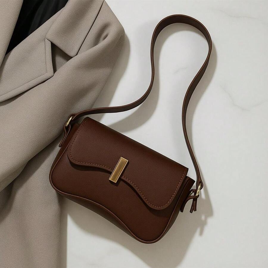 Women's Handbag With Adjustable Shoulder Straps, Metal Detailing, Versatile And Elegant For Everyday Use, Weddings, Parties, And Nights Out. - Cà phê - Xem 1