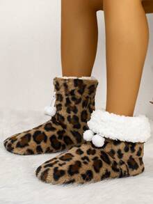 Women's Comfortable & Warm Leopard Print Indoor Bootie Slippers; Thick Insulated Lining, Fashionable Appearance, Durable Lightweight Sole, Suitable For Casual Home & Sports Wear - Brown - View 4