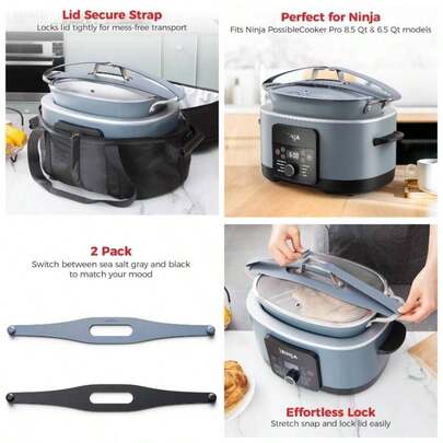 Silicone Lid Strap Compatible With Crockpot Slow Cooker - Secure Lid Lock Transport Accessories Foodi Possiblecooker, 2 Pack