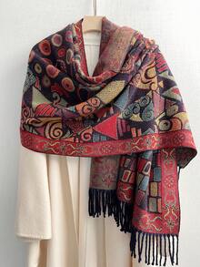 FADZOYLE 1 Stück Damen Retro Stil Vintage Geometrie Muster Schal mit Quasten Pashmina Umhang Haarwickel, weich wie Kaschmir, für Winter Herbst warm und windundurchlässig, für den täglichen Gebrauch, Reisen, Büro und als Geschenkzubehör - Verschiedenfarbig - Übersicht 13