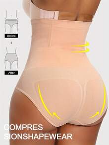 A Pair Of High-Waisted Shaping Panties Women, Designed To Lift Buttocks And Shape Body With An Elegant Solid Color, Breathable Support, And As Base Layer Leggings. - 杏 - 查看 2