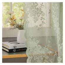 Light Green Sheer Curtains 96 Inches Long Old Time Scalloped Floral Lace Drapes For Country Home Rod Pocket Boho Filtering Boho Spring Summer Curtains For Living Room 8 FT 1 Pair 52Wx96L Grey Green - 多色634 - 查看 3