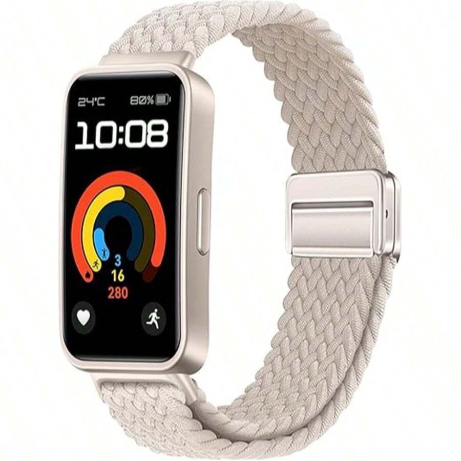 尼龙表带，兼容华为手环10/9/8，编织弹性表带，运动表带，智能手表表带，柔软透气，替换表带，磁扣，男女通用 - 彩色 - 查看 1