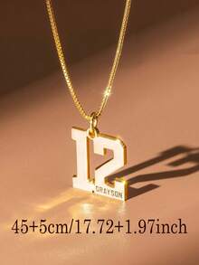 1PC Customized Personalized Number + Name Necklace (The Name Will Be Engraved In The Appropriate Position Of The Number), Simple And Fashionable Street Style, Stainless Steel Jewelry, High-Quality Box Chain, Customized Necklace, Name Necklace, Customizable Things, Number Necklace, Suitable For Daily And Event Matching, Christmas, Halloween And Other Holiday Gifts - Multicolor - View 3