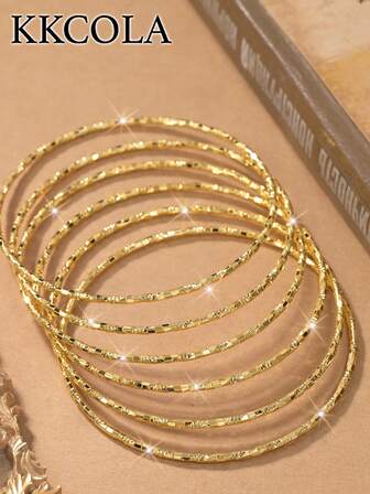 KKCOLA 6 piezas Pulseras brazaletes de moda con giro, anillos con brillo estilo bohemio, regalo de joyería para fiestas/días festivos, accesorios de joyería para uso diario