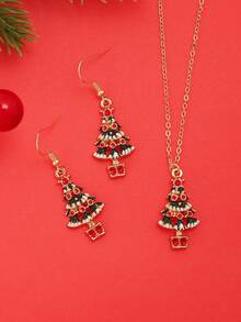 1 Set Elegant Minimalist Casual European & American Holiday Vibe Christmas Tree Necklace & Earrings Set