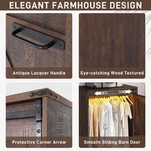 Farmhouse 2 Doors Armoire Wardrobe Closet W/Folding Sliding Barn Door And Lights, LED Armoire Closet W/Drawers For Bedroom, Freestanding Wooden Wardrobe Storage Closets W/Hanging Rod - màu nâu - Xem 6