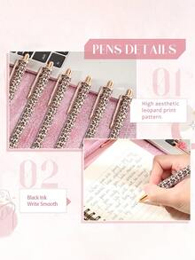 6pcs Cute Leopard Print Ballpoint Pen Set, Retractable Design, Minimalist Printed Pens, Suitable For Journaling And Gift-Giving, Perfect For Wedding, Valentine's Day