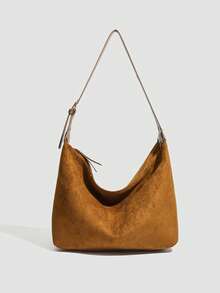 韩版秋冬麂皮单肩水桶包手提斜挎包女包，适合女性日常通勤，适合各种场合及节日送礼 - 棕色 - 查看 2