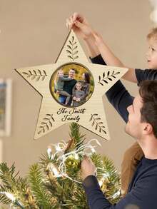 1pc Custom Family Photo Christmas Tree Star Topper - Personalized Family Photo Tree Star Topper, Christmas Ornaments Picture, Wooden Ornament,Christmas Ornament,Personalized Gifts, Christmas Gifts, Custom Christmas Tree Topper, Personalized Family Christmas Ornaments - Beige - View 4