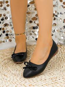 حذاء بدون كعب مزين بفيونكة للنساء ذوات الأحجام الكبيرة، طراز حلو للتنقل اليومي، رأس مدبب، وصول جديد ربيع/خريف 2025، أحذية باليه