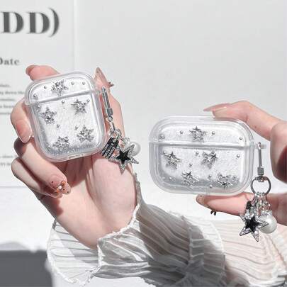 1个装时尚苹果耳机保护套，星形3D结饰，闪亮星形元素，带星形吊坠，保护性强，防尘，时尚美观，适合青少年和年轻人，日常使用和送礼皆宜。