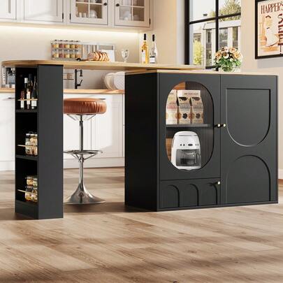 Mmm 360° Barra giratoria, mesa de pie (estructura 138 x 39 x 102), mueble de barra de café, mostrador de comedor giratorio con almacenamiento, isla de cocina, tres puertas con estantes en las puertas, divisoresíbles, blanco / negro