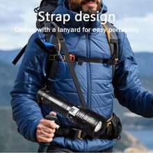 Extra Large LED Flashlight Extra Powerful Rechargeable Super Bright Tactical Light Waterproof Zoom Built-In Battery Outdoor Camping, Fishing, Night Cycling, Hiking, Hunting Patrol Light And Home Emergency Lighting - Black - View 5