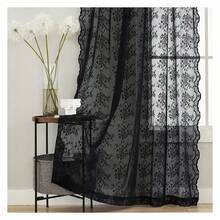 Black Floral Lace Sidelight Curtains For Front Door 72 Inch Length Boho Goth Sheer Front Door Curtains For Glass Window Coffin/Dark/Halloween/Spooky/Skull/Moody/Witch/Creepy Room Decor 52"W X 72"L - 多色622 - 查看 1