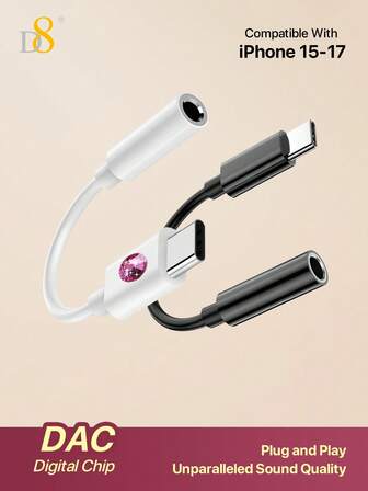 D8 USB Type C To 3.5mm Female Headphone Jack Adapter, Digital Decoding USB C To Aux Audio Dongle Cable Cord, 90 Degree Angled Portable Earphone Converter, Compatible With IPhone 16/16 Pro/16 Pro Max/16e/15/15 Pro/15 Pro Max/14/13/12 Pro Max, Galaxy S24/S23/S23+/S22/S21 Ultra, IPad Pro 2024/2023, Pixel 8/7, Pro, Hua Wei Nova