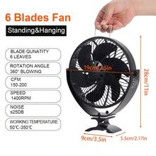 6叶片壁挂式立式壁炉风扇热能炉灶风扇带保护罩隔热罩静音 - 10.5x5.5x25cm - 查看 4