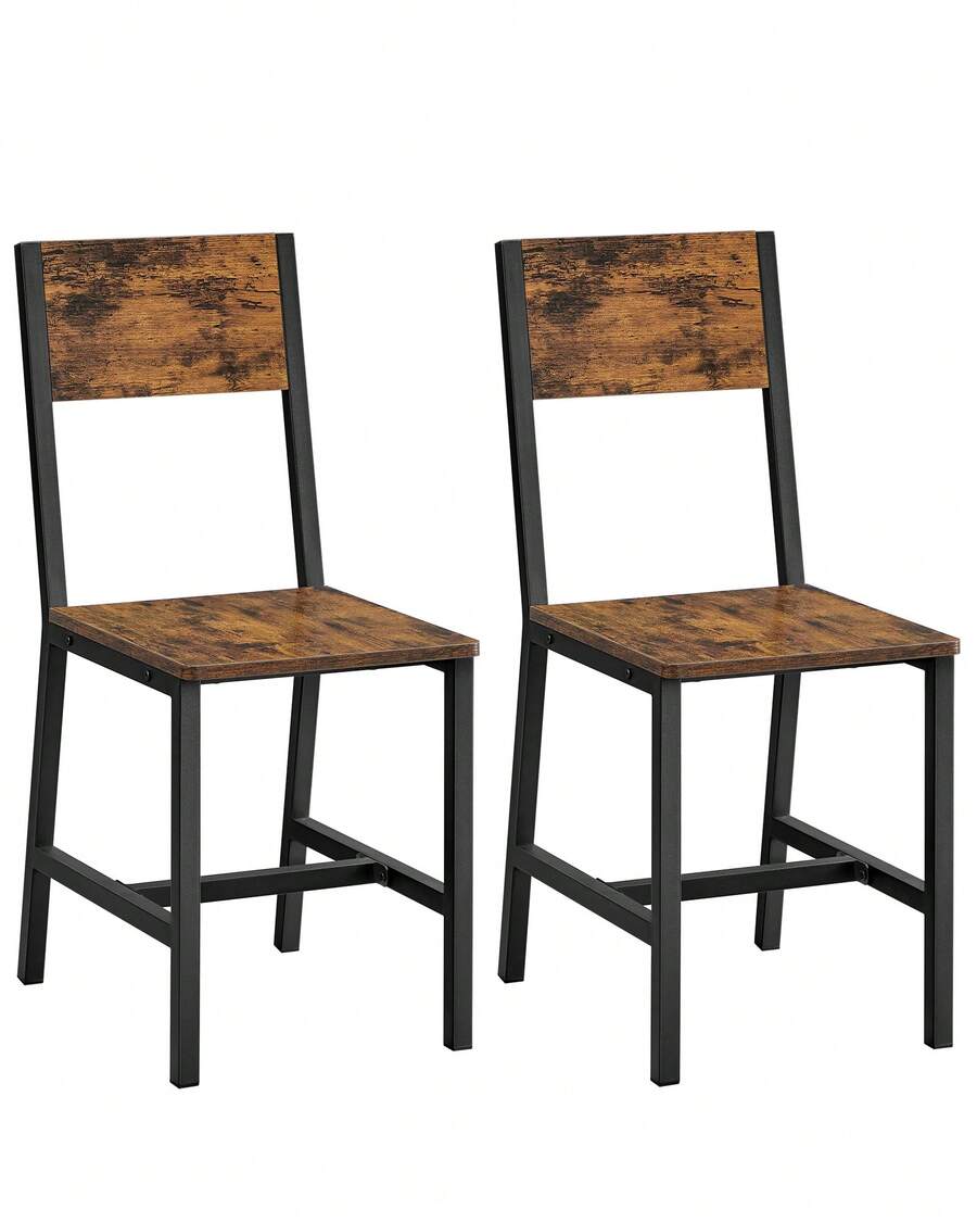 VASAGLE - Juego de 2 sillas de Comedor rústica de Madera con Marco de Acero metálico, fácil de Montar, Asiento cómodo, Moderna Silla de Granja para Cocina, recámara, Sala de Estar, café rústico y - Amarillo - Ver 1