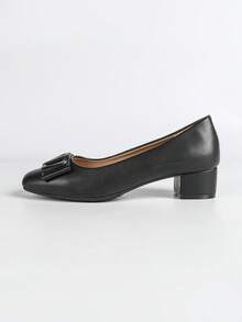Square Toe Comfortable Chunky Heel Soft Bottom Work Shoes - Black - View 6