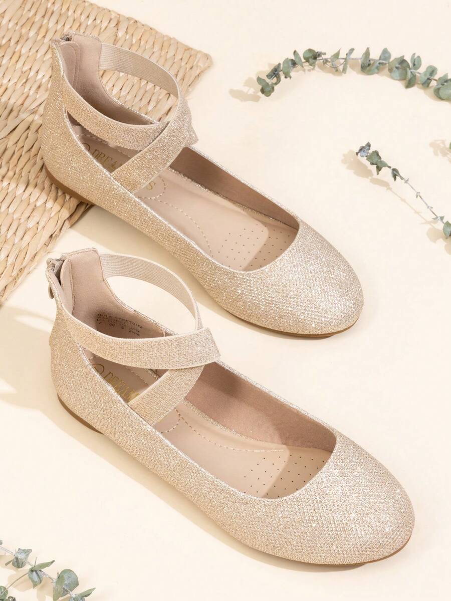Women Ballet Flats Cross Elastic Ankle Straps Round Toe With Back Zipper Fashion Elegant Comfortable Daily Dress Versatile Non-Slip Flats Shoes - Vàng - Xem 1