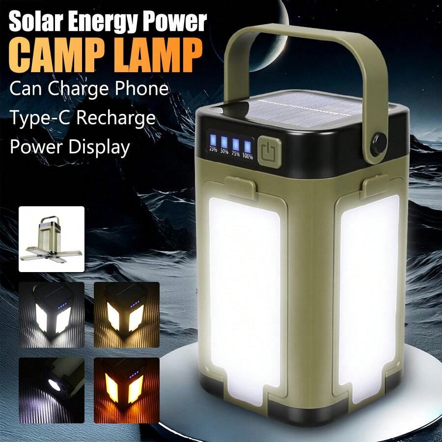 Solar Powered 4-Leaf Camping Light, Dual Light Source 90° Foldable Outdoor Emergency Lighting Portable Lantern