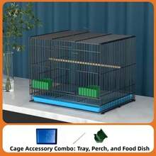 1 件可折叠金属鸟笼，带托盘、食盆、栖木 - 坚固紧凑的设计，适合室内使用，适用于鸽子、鹦鹉、玄凤鹦鹉、小型鸟类，采用防逃逸焊接设计，用于繁殖和展示，易于清洁，节省空间