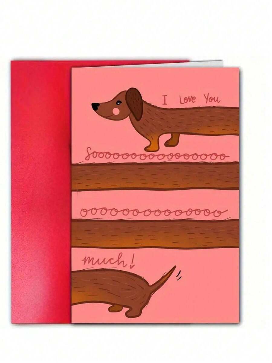 Valentine's Day Greeting Card With Envelope, Love You So Much Dachshund Design, Paper Card For Anyone, Romantic Gift For Husband, Wife, Boyfriend, Girlfriend - Versatile Expression Of Love