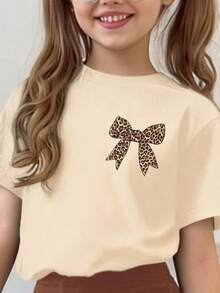 Bộ áo thun tay ngắn in nơ và quần ống loe ôm sát cho bé gái mới biết đi - Màu be - Xem 3