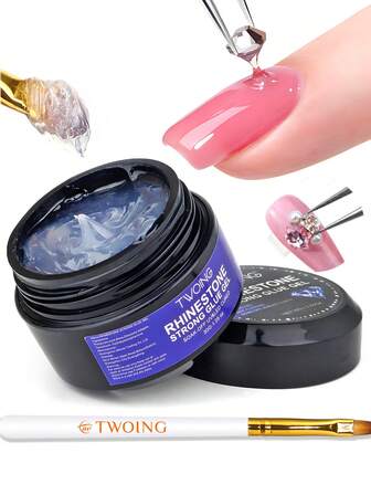 TWOING Ensemble d'accessoires pour ongles 30g de colle à ongles super forte sans essuyage. Utilisée pour le collage de diamants et de pierres de résine. Outils de bijouterie. Gel pour faux ongles acryliques utilisé pour la conception de nail art maison et de salon, nécessitant un séchage sous lampe UV/LED.