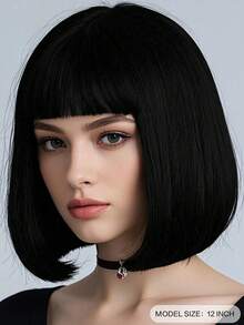 Tóc giả dài vừa và ngắn màu đen 20 inch với tóc giả cosplay Liu Hai dành cho nữ, sử dụng hàng ngày, ngày lễ Halloween - màu đen - Xem 2