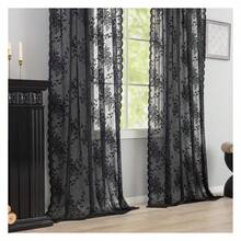 Black Lace Curtains Gothic -84 Inches Long - Dark Academia Curtains For Living Room Bedroom , Victorian Floral, Sheer Light Filtering, 2 Panels, Rod Pocket, Goth Halloween Decor 52W X 84L Inch - 多色623 - 查看 4