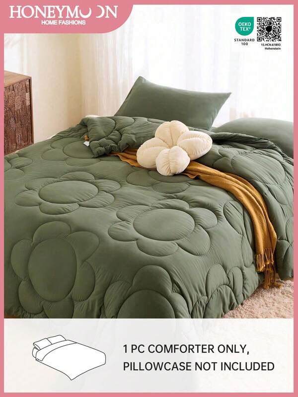 1pc Fluffy Warm Floral Stitch All-Season Comforter, Cloud Comfort Down Alternative Duvet Insert For All Size Bed -Twin, Full, King, Queen Size, Oeko-Tex Certified