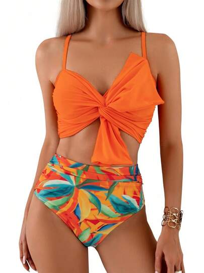 Traje de baño bikini de dos piezas para mujeres con diseño de control de abdomen para playa, piscina y aguas termales