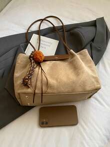 2025 New Large Capacity Suede Tote Bag, Versatile Minimalist Shoulder Bag, Casual Office Commute Handbag