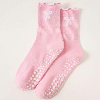 ถุงเท้าโยคะกันลื่นสำหรับผู้หญิง - ถุงเท้าออกกำลังกายพิลาทิสแบบ Crew ปานกลางพร้อมโบว์, ถุงเท้ากันลื่นระบายอากาศได้ดีสำหรับเต้นรำ, ยิม, ไอเดียของขวัญที่สมบูรณ์แบบสำหรับผู้หญิงผู้หญิง