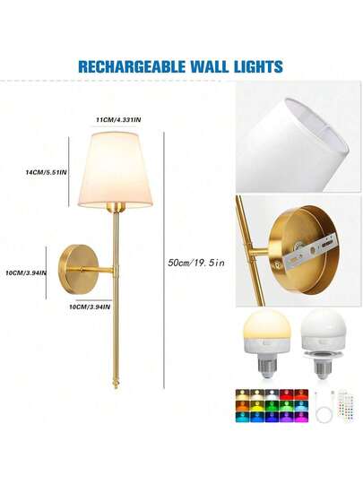 1/ Rechargeable Wand Lights Remote(Includes RGB Verlichting Bulb) Bedside Lamp, Ceiling Light, Fairy Lights, ative Lamps, Night Light– 15 Dimmable Sconces Bedroom, Living Room, Hallway, Bathroom, Kitchen, Closet Lighting, ations Home Ceilin(1800mAh) view 10